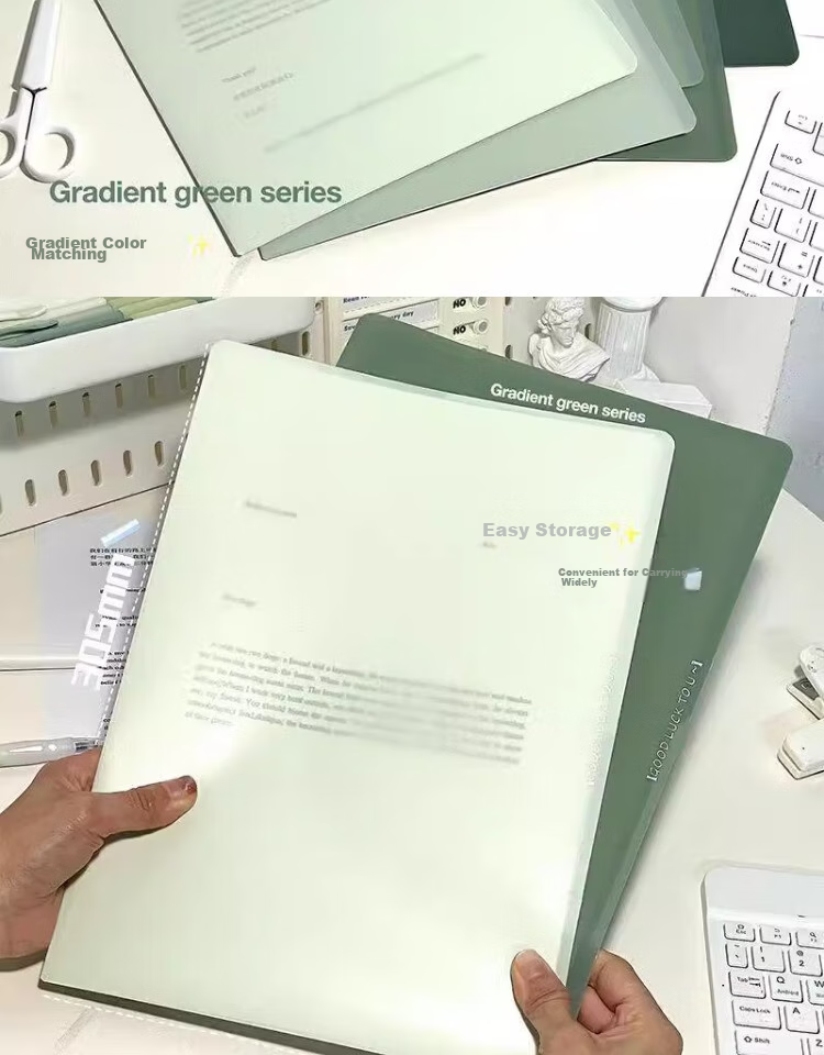 Shaonianban File Folder, Two-Page Document Holder for A4 Gradient Single Sheet, Office Stationery, Single Page Exam Paper Storage Bag, L-Shaped Waterproof Single Sheet Exam Paper Folder, Storage Folder, Green, Pack of 5 13