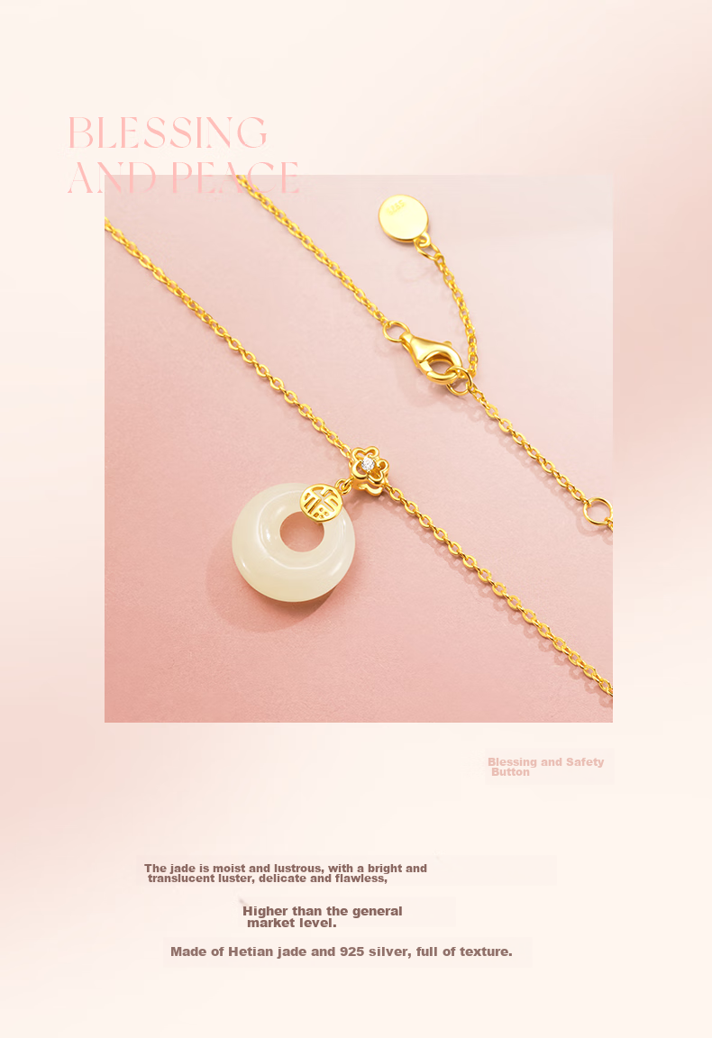 Fanci X Palace Master Blessing Safety Clasp Hetian Jade Necklace Silver Women's Light Luxury High-End Feel Ladies Birthday Gift 8