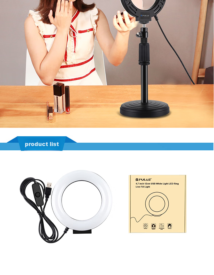 Pangniu 12cm White Light Single Color Temperature Ring Fill Light PU505B, Live Streaming Fill Light, Photography Continuous Light, Photography And Photo-Taking Light, LED Fill Light, Douyin Live Streaming Equipment 8