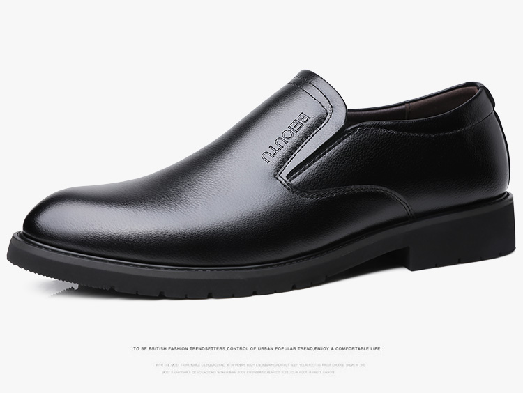 BEIOUTU Men's Leather Shoes, Formal Slip-On Versatile Work Shoes, Low-Top Business Casual Shoes for Office, Style 1798, Black, Size 39 7