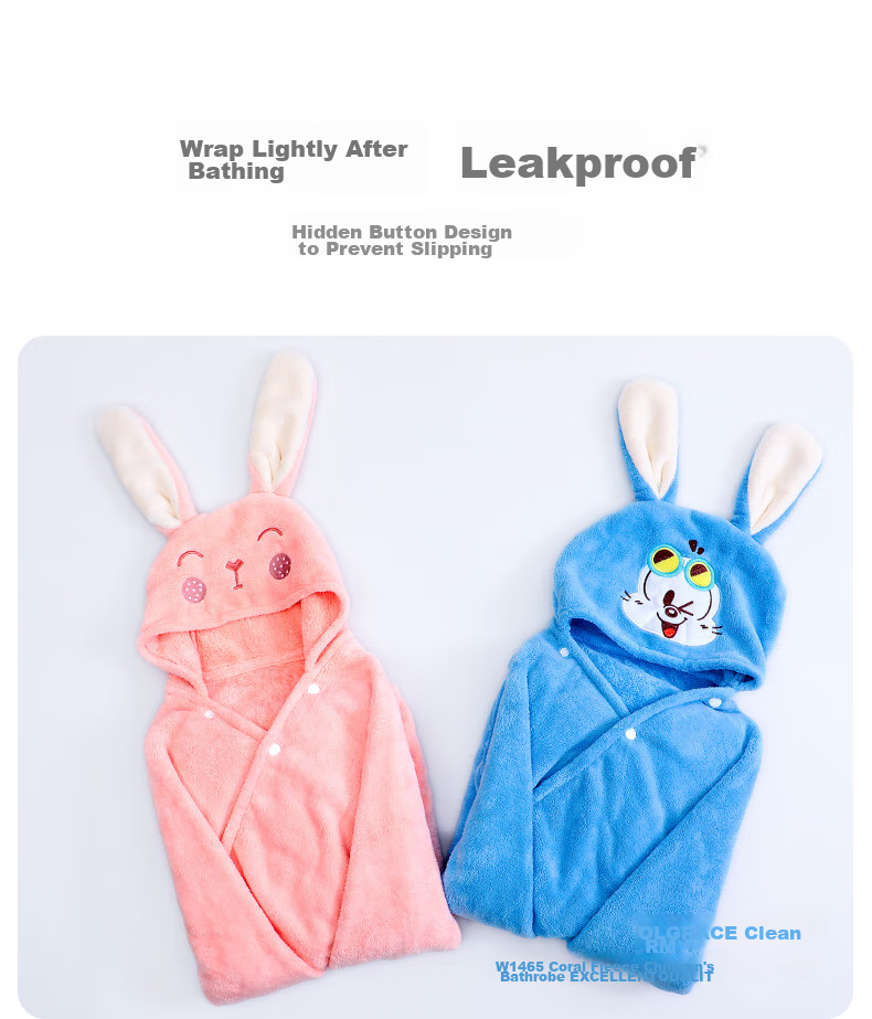 Grace Children's Bath Towel, Soft Coral Fleece, Quick-Drying Baby Bathrobe with Hood, Thickened Long-Eared Rabbit Blue Sports Desig 7