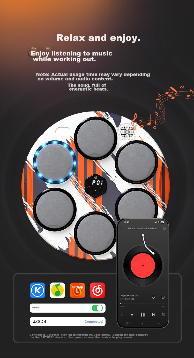 JD Original Music Boxing Wall Target, Adult And Children Reaction Target, Electronic Intelligent Punching Practice Boxing Fitness Training Equipment 10