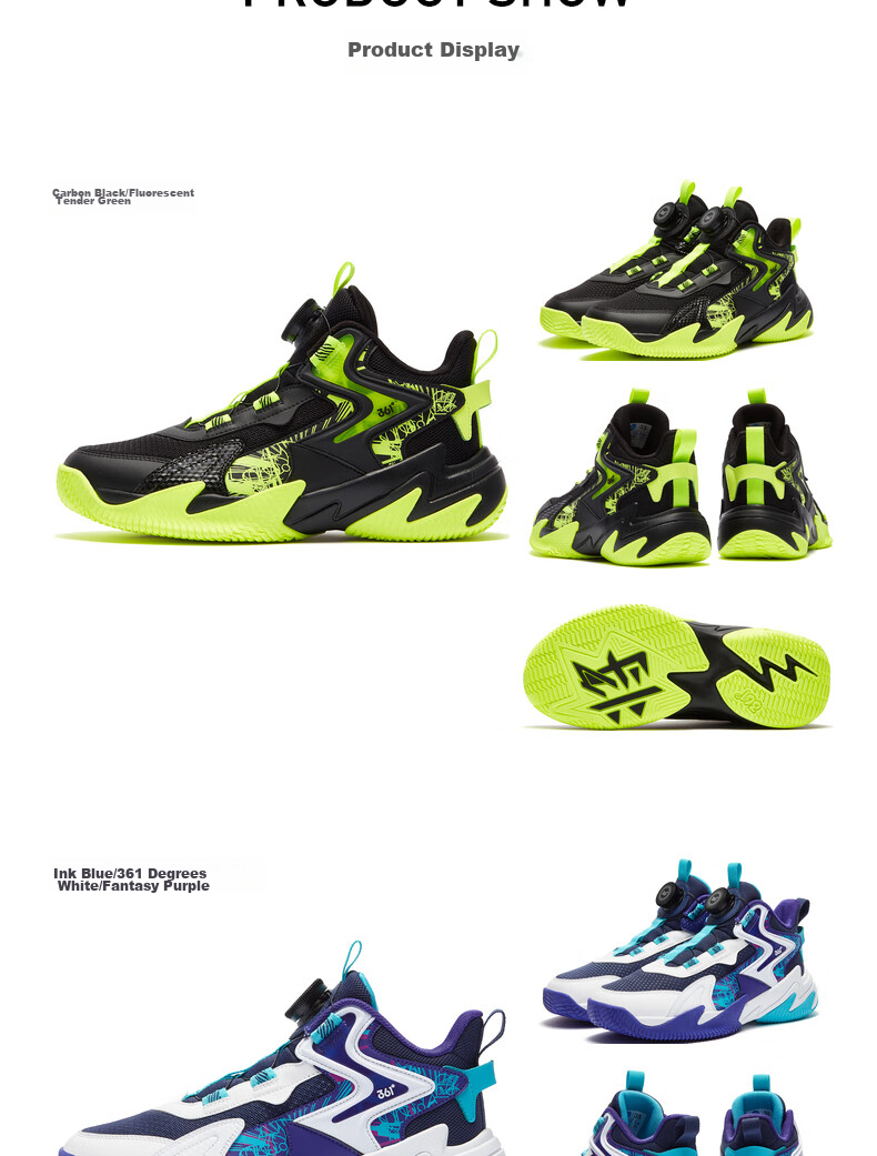 361° Children's Sports Shoes, All-Season Youth Basketball Shoes with Durable Rotating Buckle, Blue, Size 40 52