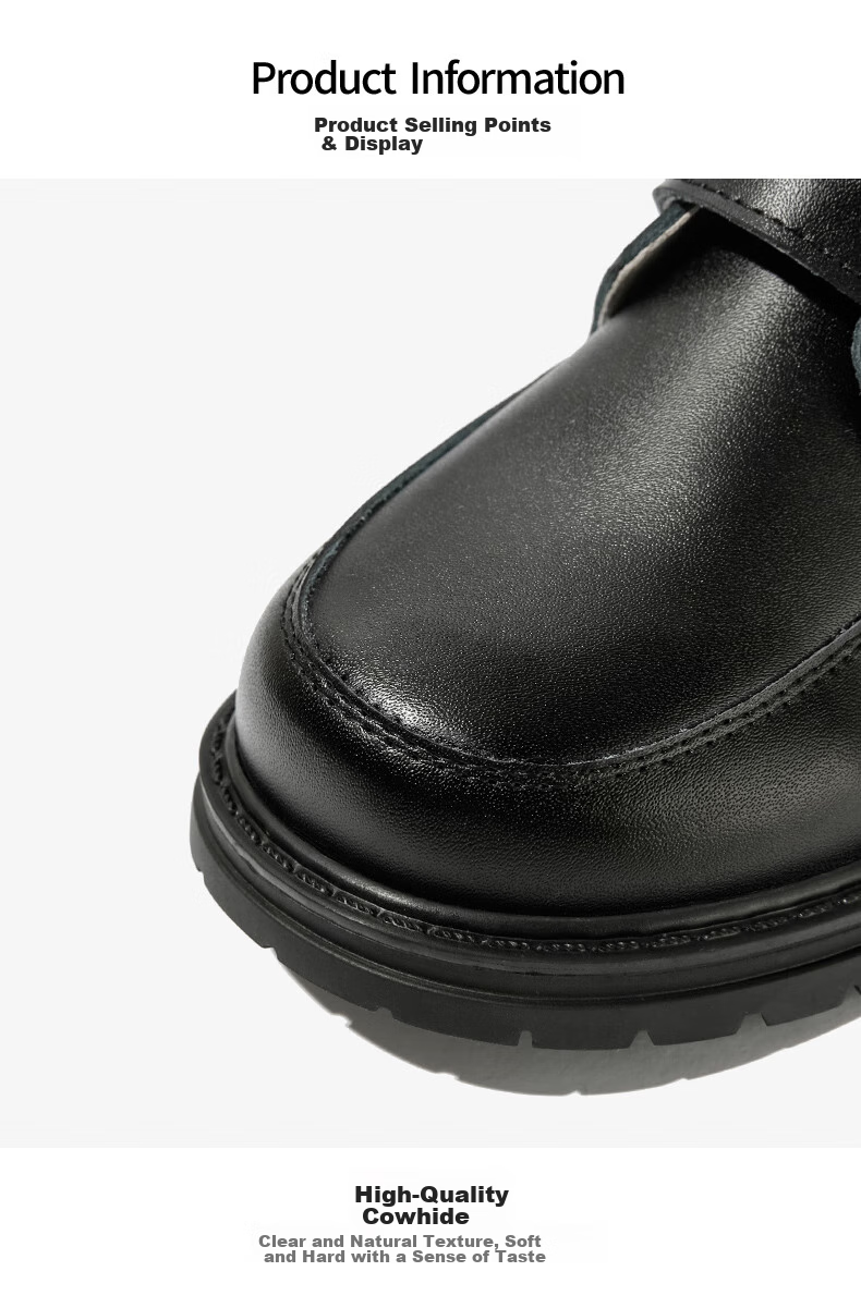 Belle Children's Shoes, Boys' Leather Shoes, Cowhide Student Performance Shoes, Boys' Show Shoes, Spring And Autumn Flats for Older Children, Black, Size 30 19