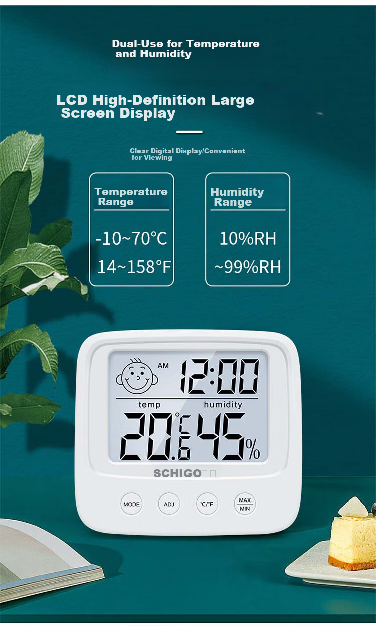 CHIGO Home Electronic Thermometer And Hygrometer for Indoor Office, Baby Room, Time Alarm Clock HTC-1 ABS 12
