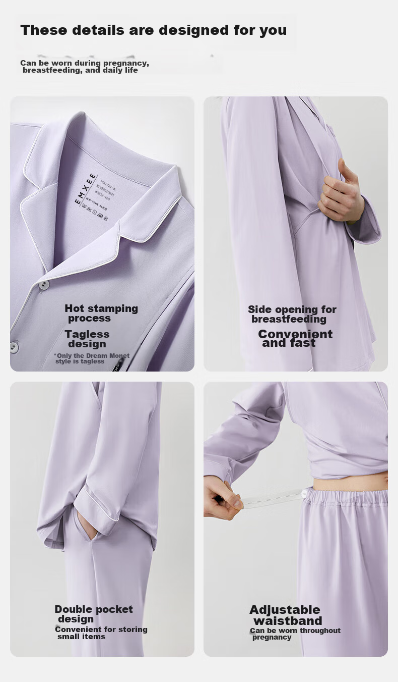 Manxi Spring and Autumn Thin Maternity Nursing Top Breathable Outwear with Built-in Chest Pads Purple M 33