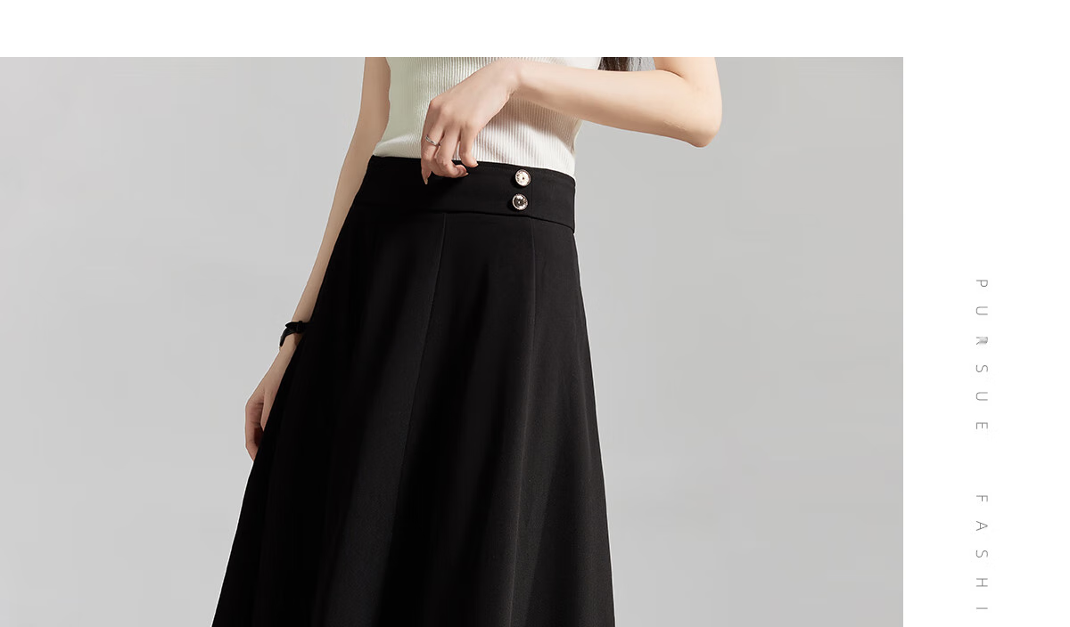 Chushen Women's Fashion High-Waisted A-Line Slimming Commuter Solid Color OL Flared Skirt S136B2749, Black, XL 15