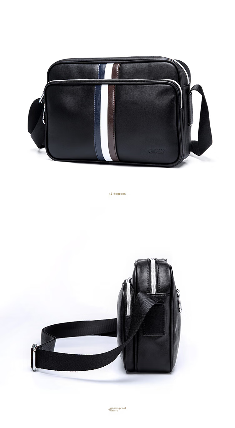 GOLF Shoulder Bag for Men, Top-Grain Leather with Microfiber Crossbody Bag, Business Commute Contrasting Color Messenger Bag, Black 17