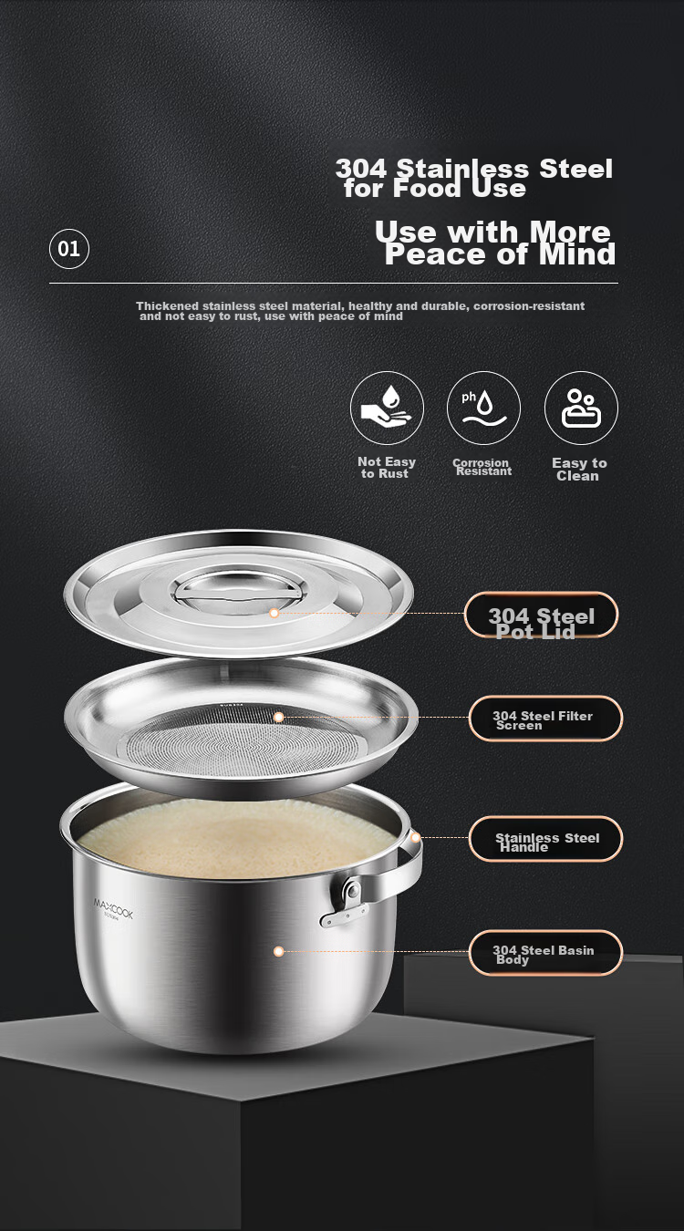 MAXCOOK 304 Stainless Steel Lard Container Seasoning Bowl, Lard Bowl Seasoning Jar Condiment Pot 2.4L with Lid And Strainer MCWA1631 3