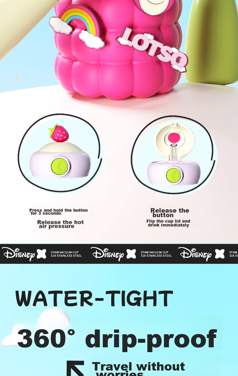 Disney Kids Insulated Water Bottle 316 Stainless Steel Straw Direct Drinking Cup Kindergarten Primary School Double Water Bottle 500ml 8