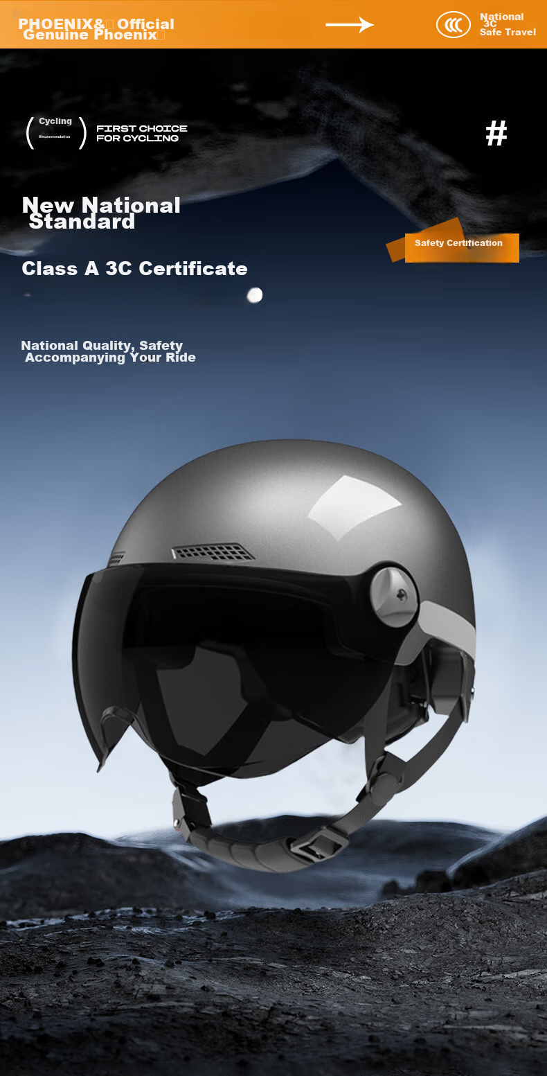 Phoenix New National Standard 3C Certified Electric Vehicle Helmet Four-Season Universal Electric Scooter Motorcycle Safety Helmet Half Helmet Matte Short Transparent Black 1
