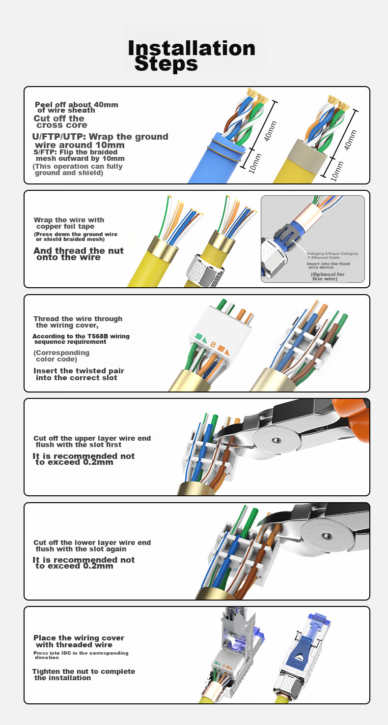 CNCOB Cat7 Toolless Crystal Head RJ45 Connectors, No Crimping Required, Pack of 10, CN-8002 16