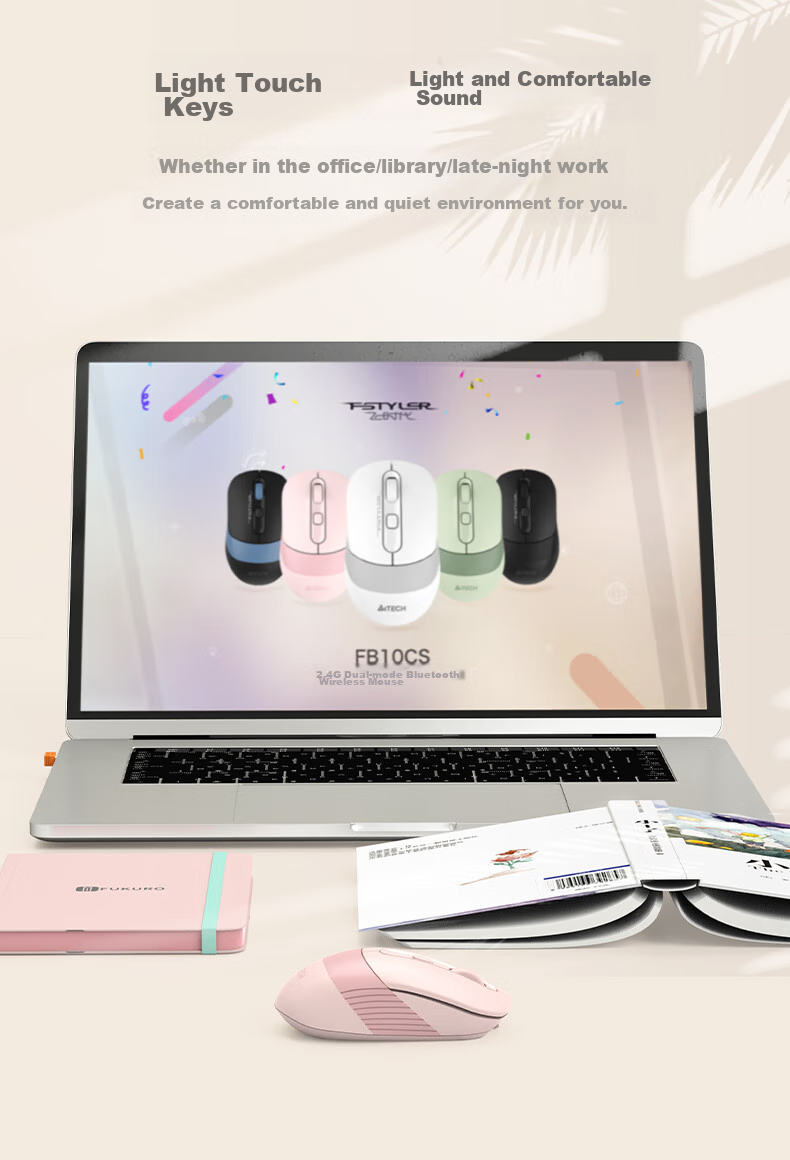 A4TECH FB35CS, Right-Handed, Bluetooth Mouse, Wireless Rechargeable Office Mouse, Fei Shidai Silent Mouse, Silver Gray White, Bluetooth/wireless 7