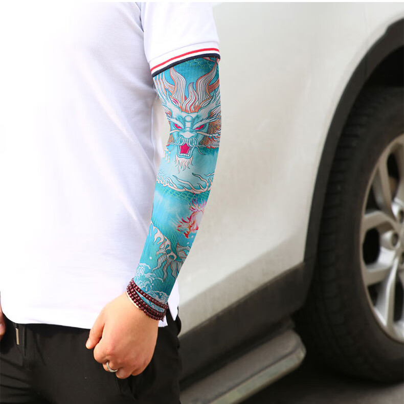RED DRAGONFLY Tattoo Ice Sleeve Men's Floral Arm Sun Protection Ice Silk Arm Sleeve Summer Sunshade Cooling Sleeve Personalized Arm Guard 18