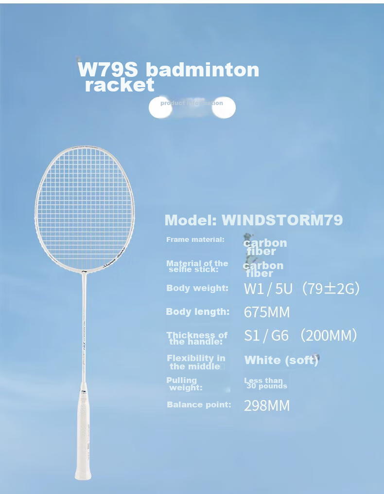 Li-Ning Badminton Racket Storm 79, Full Carbon High Weight WS79 Ultra-Light 5U Black Unstrung Racket, Single Racket AYPT449-5 10