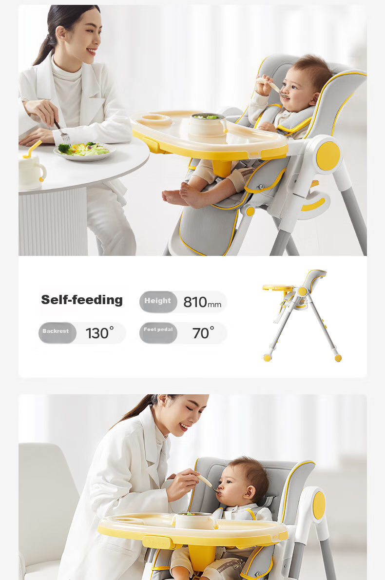 Babycare Multifunctional Baby High Chair with One-Button Folding And Storage, Suitable for Infants 6 Months And Above, Seasonal Gray 9