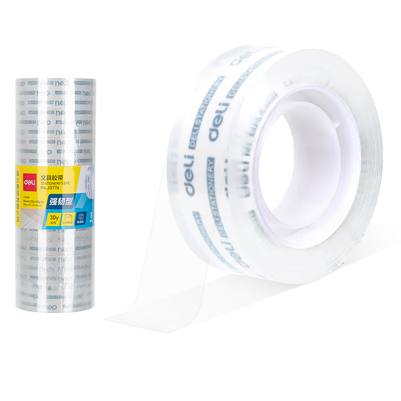 Deli Strong High-Transparency Tape, 18mm*30y High-Adhesive Small Tape, Back-To Essential School Supplies, Error Correction Student Stationery, 8 Rolls/tube, Office Supplies JD776