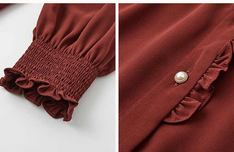 Dme [Ruched Shiny Blouse] Spring And Autumn French Style Women's Elegant Ruffle Stand Collar Pleated Blouse Women's Top 20