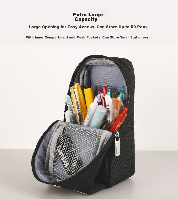 KOKUYO Pencil Case, Standing Design, Large Capacity, Multifunctional Storage Bag, Stylish And Creative Stationery Pencil Box, Black, 1 Piece, WSG-PC173D 4