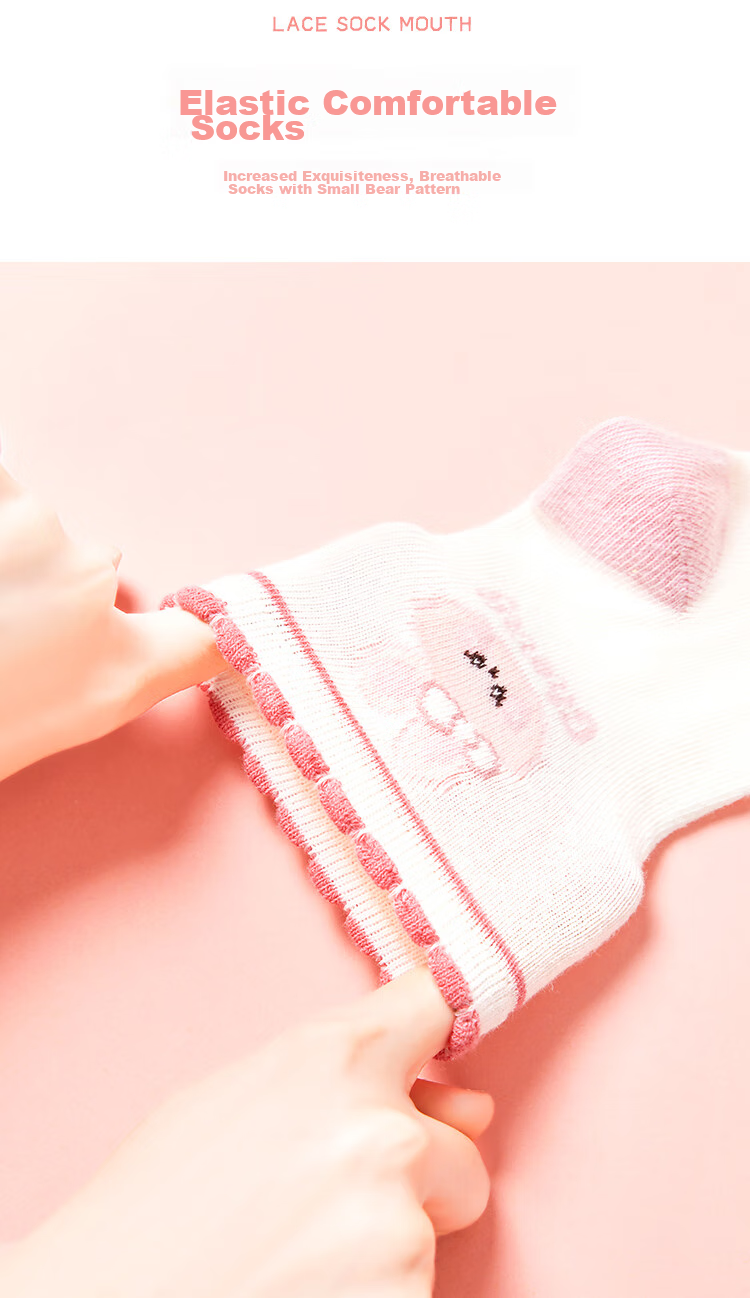 Nanjiren Children's Socks, Girls' Socks, Cotton Mid-Calf Socks, All-Season Socks for Older Children, 5 Pairs Pack, Small Heart Pattern, Size L 4