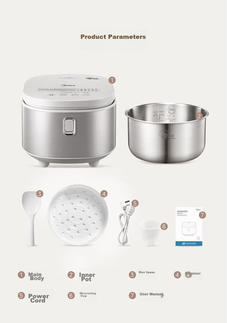Midea Rice Cooker, Non-Coated Electric Rice Pot, 4 Liters, 316L Stainless Steel Inner Pot, for 3-4 People, Home Use, Multifunctional, No Coating, Micro-Pressure, Smart Reservation, MB-RE476S 15