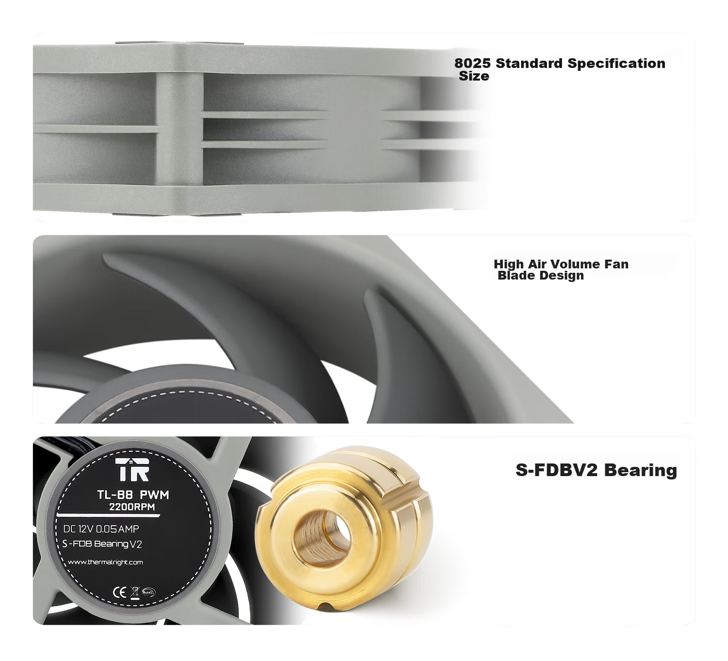 Thermalright TL-B8 8cm Case Fan S-FDB V2 Bearing 8cm Case Fan 4-Pin PWM 2200 RPM 3
