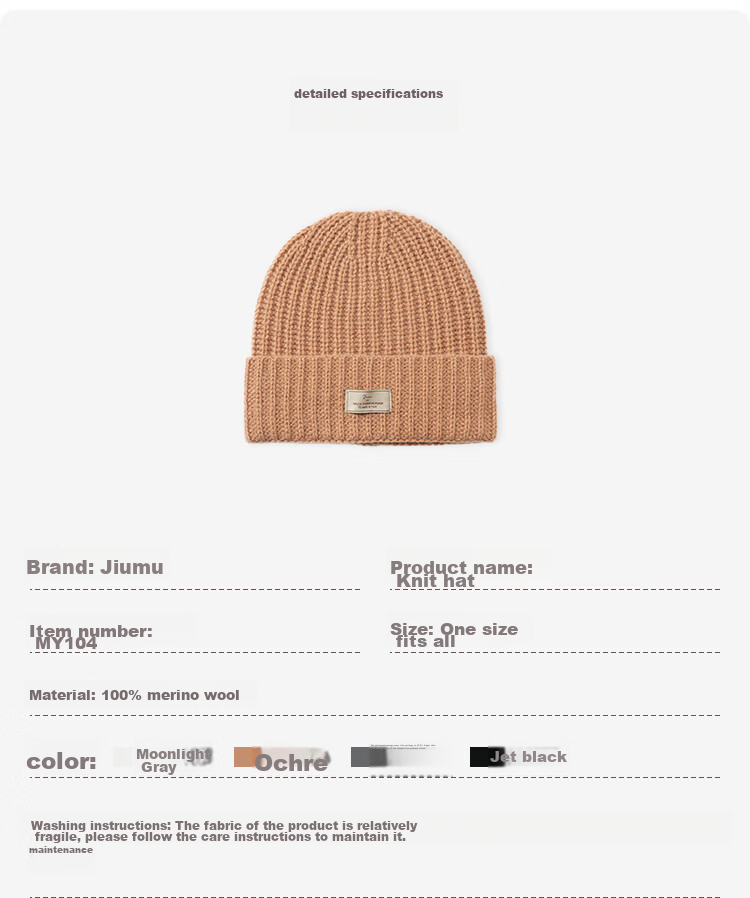 JIUMU Pure Wool Warm Knit Hat, Autumn And Winter Knitted Cap, Cold Hat, Winter Hat, Large Head Circumference Slouchy Hat, Cold-Proof Hat for Women in Winter 8