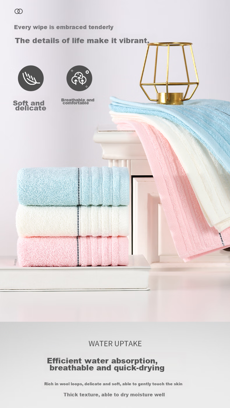 Grace Class A Pure Cotton Towel, Absorbent Face Washing Bath Towel, Plain Soft Facial Cleansing Cloth, Single Pack, Cream White 4