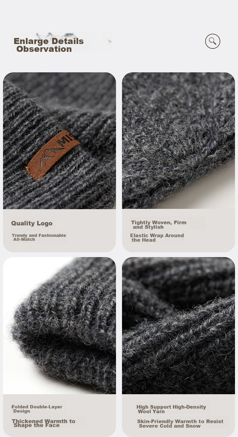 MISSION UV Pure Wool Warm Knit Hat, Autumn And Winter Thickened Knitted Cap, Cold Hat, Winter Hat, Outdoor Ear Protection Cold Cap, Men's Winter Hat 8