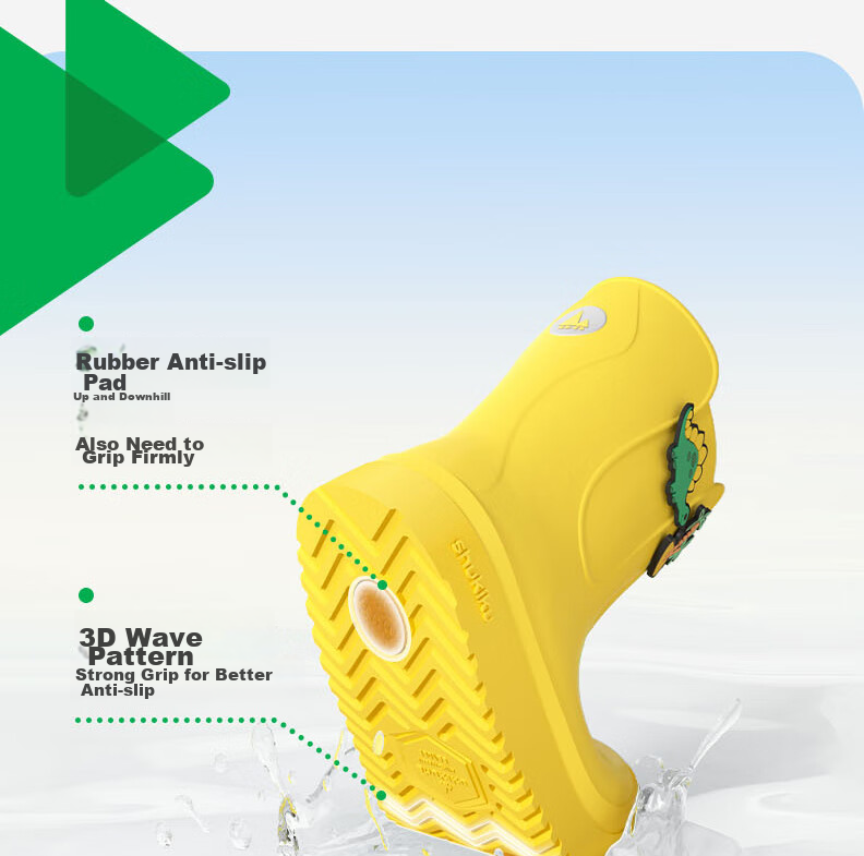 SHUKIKU Children's Rain Boots, Lightweight Non-Slip Rain Shoes for Boys And Girls, Kindergarten And Elementary School Students' Waterproof Shoes, Pudding Yellow, Size 32/210 6
