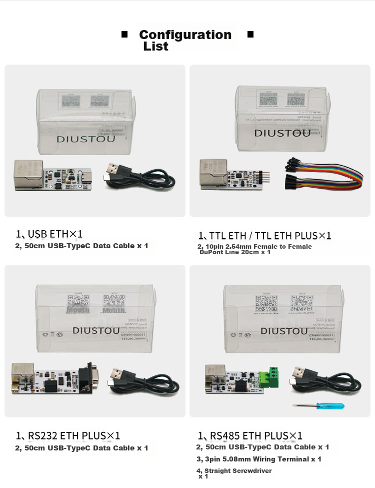 Diushitou RS232/485 to Ethernet Module, Industrial-Grade Serial Server, Serial to RJ45 Network Port, Bidirectional Transparent Transmissio 12