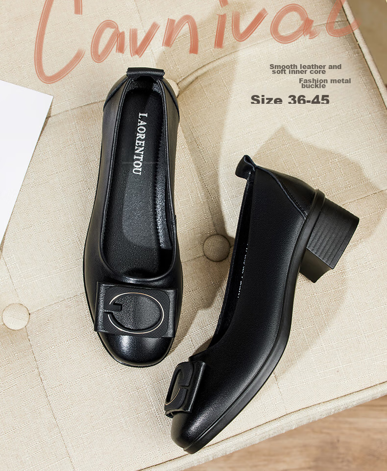LAORENTOU Women's Single Shoes, Fashionable Professional Chunky Heel, Shallow Mouth Buckle Decoration, Mid-Heel Commuter Work Shoes, LB13235, Black, Size 35 1