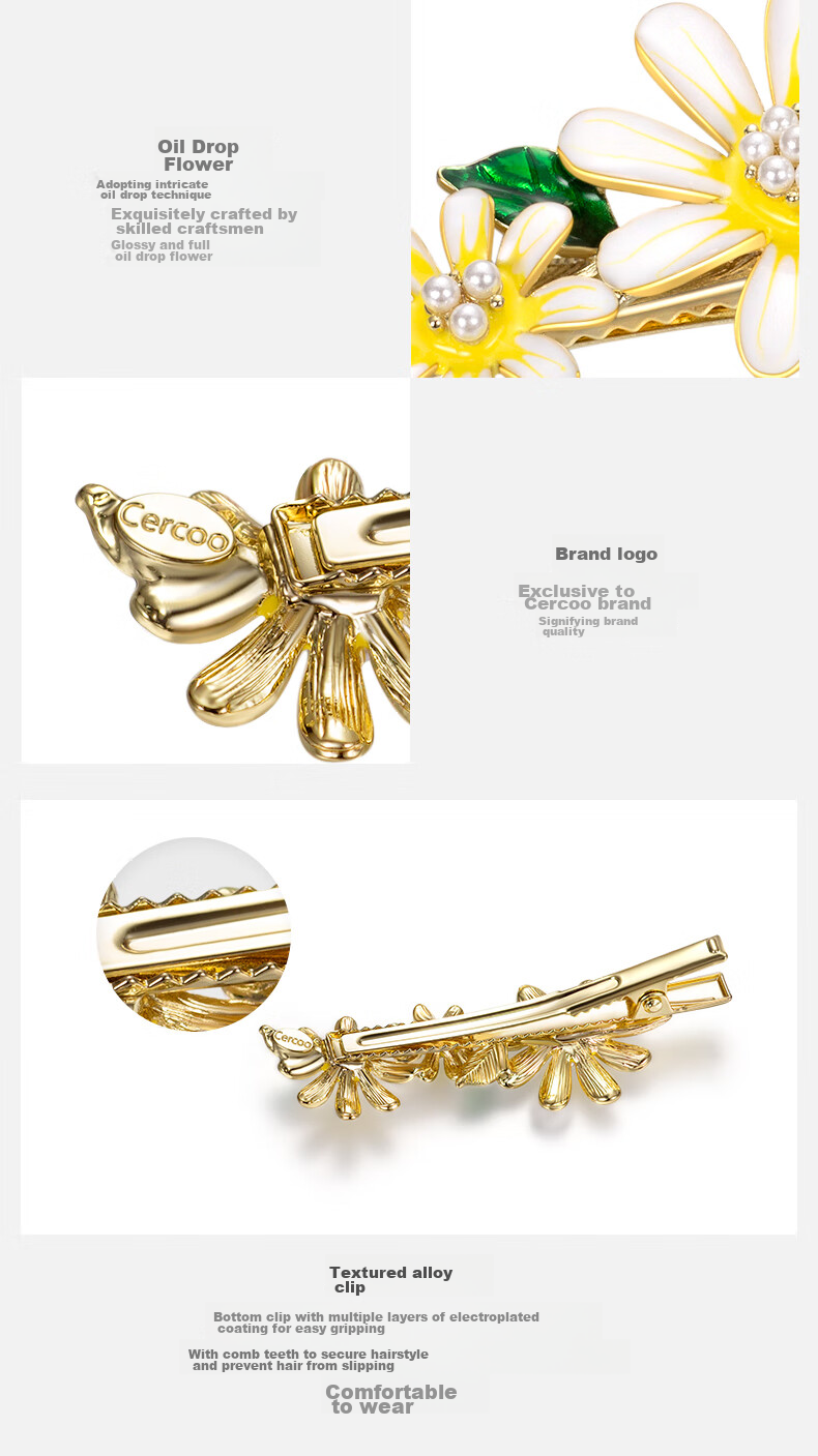 Cercoo Daisy Joy Handmade Oil-Dripping Crystal Hair Clip, Side Clip, Elegant Hairpin, Bangs Clip, Flyaway Hair Clip, Hair Accessory 7