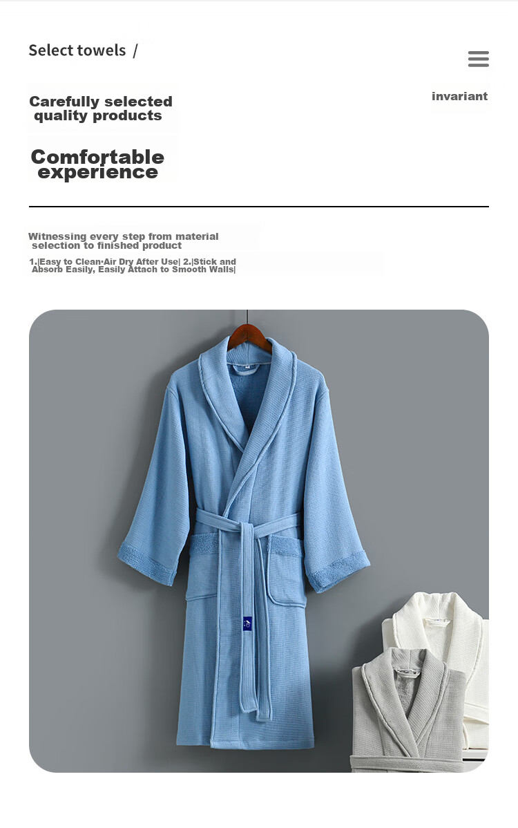 Zhuyibai Hotel Thick Bathrobe, Cotton Woven Soft Absorbent Home Bathrobe, Simple Quick-Drying Sweat Steaming Suit, Gray, M Size 3