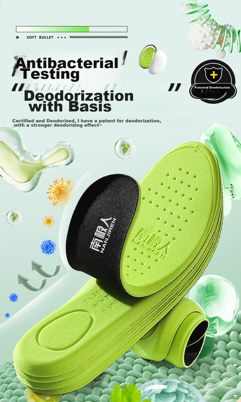 Nanjiren 2 Double Antibacterial Deodorizing Sports Insoles for Men And Women, Odor-Resistant Breathable Non-Stuffy Sweat-Absorbing Shock-Absorbing Soft Cushioning Long-Standing Comfortable Size 40 3