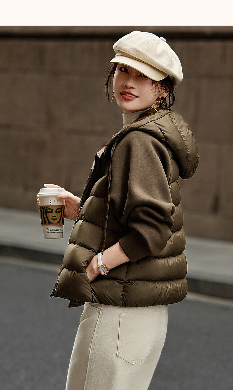 Dme [Stay in The Sunroom] Winter Lightweight Hooded 90% Duck Down Patchwork Knit Air Layer Women's down Jacket 22