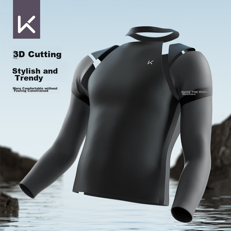 Keep Men's Swimwear, Long-Sleeve Thermal Print Swimsuit, Surfing Suit, 177 Black, XL