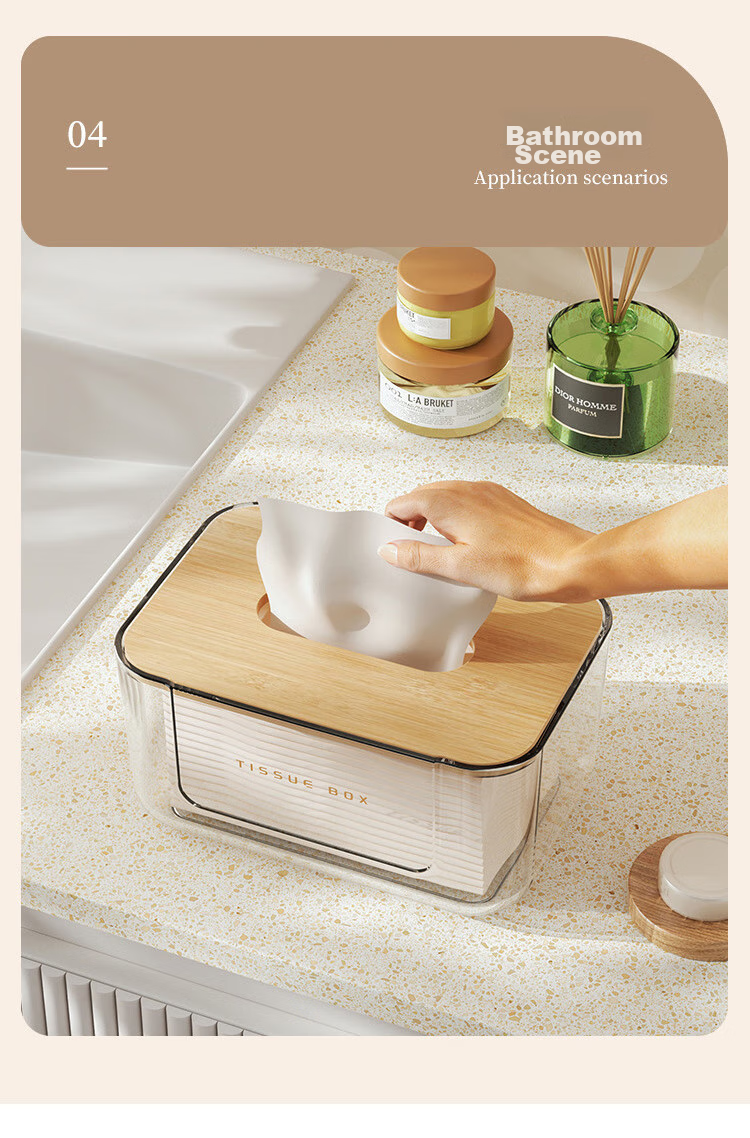Baoshi Wall-Mounted Tissue Box, No Drilling Required, Made of PET Material, Wide Opening, for Facial Tissues And Toilet Paper, Bathroom Use 12
