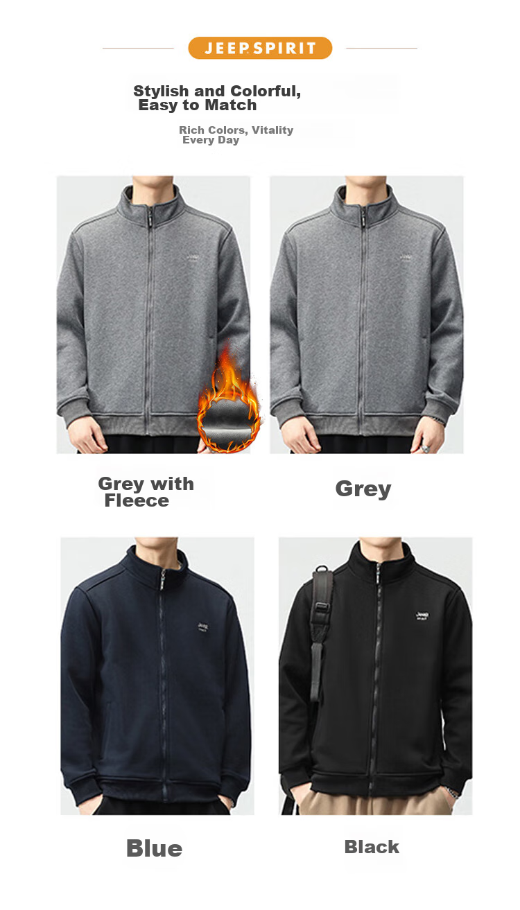JEEP SPIRIT Men's Jacket, Sweatshirt for Autumn, Loose Casual Trendy Stand-Collar Top, Black, XL 8