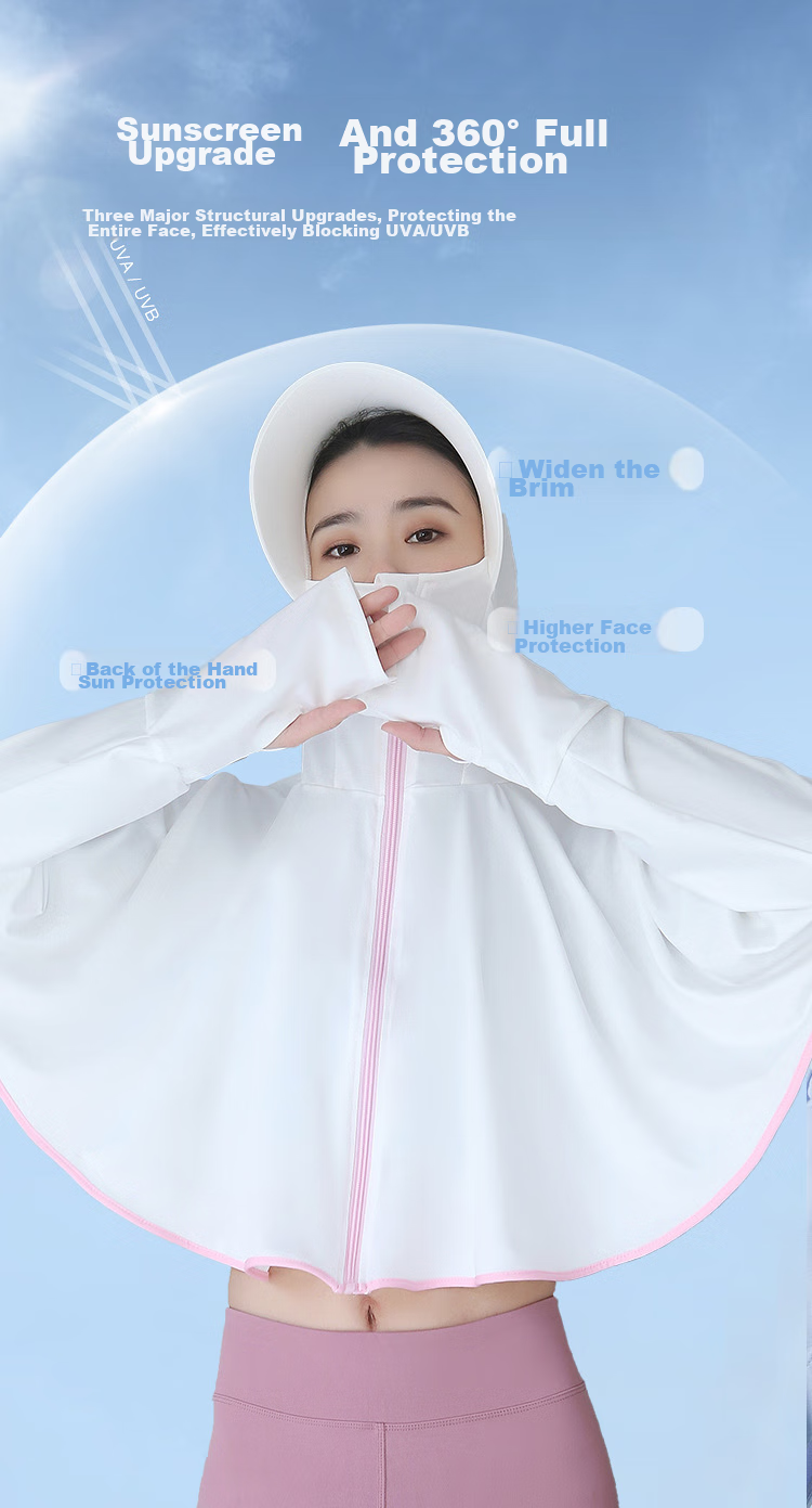 BIKEBROS Women's Sun Protection Clothing, Ice Silk Sun Protection Garment, Lightweight Summer Outdoor Windbreaker, UV Protection UPF50+, Breathable Ice-Feel Cape, Sky Blue 3