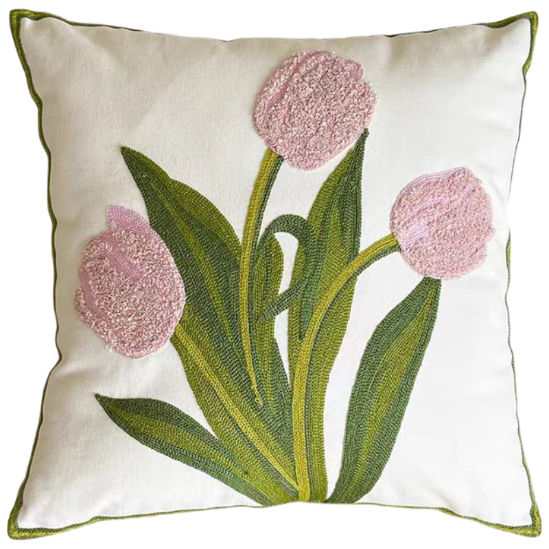 Fanyejia American Floral Pillow Cover without Insert, for Living Room Sofa Car Cushion, 3D Textured Backrest, Office Pillow Cover