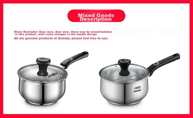 ASD Milk Pot, 304 Stainless Steel, 16CM, Baby Food Pot, Compatible with Induction And Gas Stoves, Soup Pot, NS16B1WG 1
