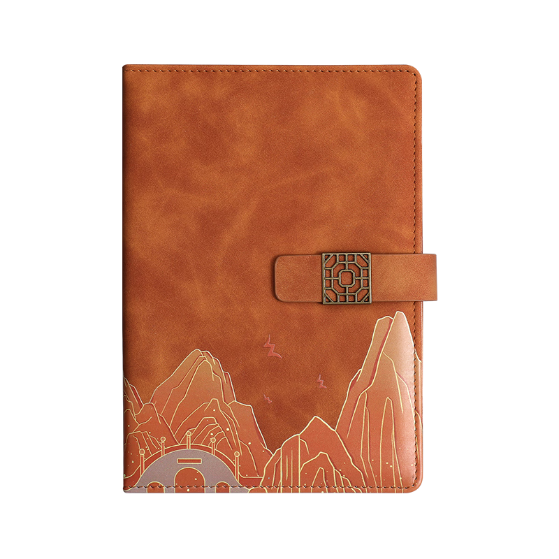 Jiaranheng National Trend Notebook, A5 Size, Stylish Business Office Stationery, Landscape Painting Design with Clasp, Handwritten Journal, Artistic High-End Exquisite Diary, Customizable, Antique Bronze Brow