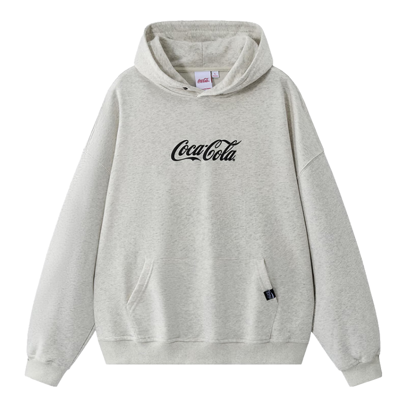 Coca-Cola Hooded Sweatshirt for Men, Autumn And Winter Style, Solid Color American Casual Couple's Top Jacket, Floral Gray, M (110-130 Lbs)