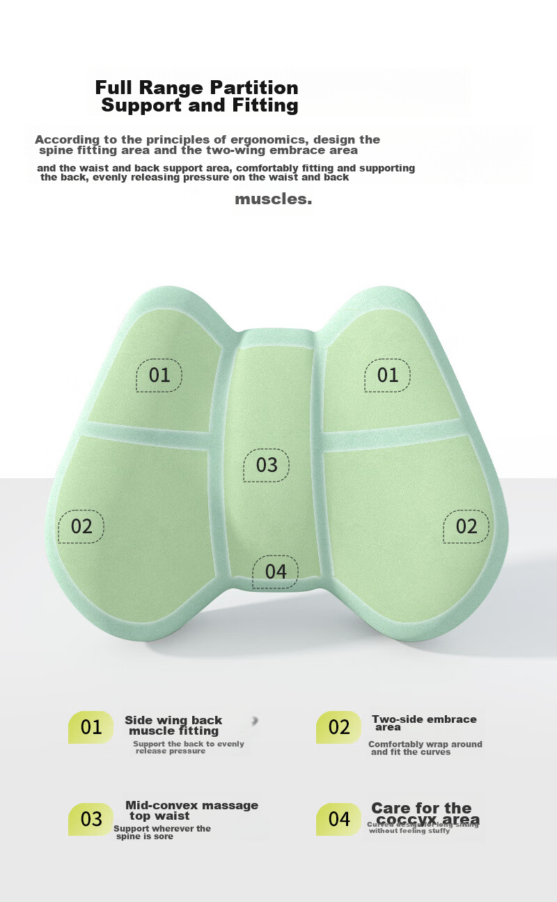 FOOJO Lumbar Support Cushion for Office, Long Sitting Back Support Pad, Car Seat Back Support Pillow, Corporate Gift Purchase 3