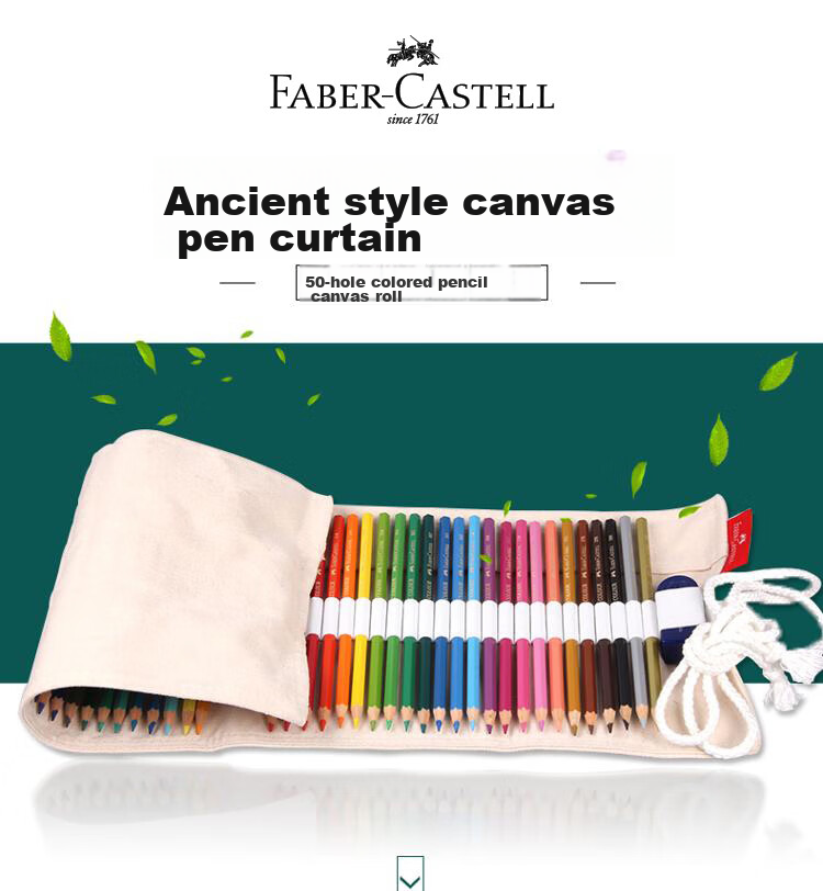 Faber-Castell 50-Hole Colored Pencil Pouch, Roll-Up Fabric Canvas Pencil Case, Sketching Colored Pencil Pouch 1