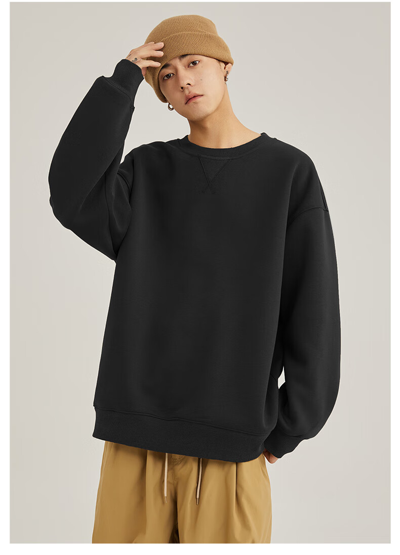 JEANSWEST LIFE Men's Hoodless Sweatshirt, Loose-Fitting Base Layer Jacket for Spring And Autumn, Triangular Design, Heavyweight Round Neck Top for Me 16