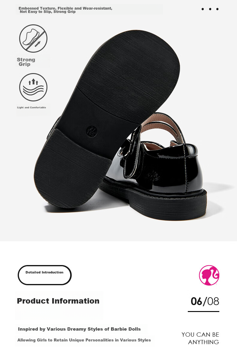 Barbie Girls' Shoes for Spring And Autumn, Black Leather School Shoes for Girls, Versatile Performance Shoes for School, DA6561, Black, Size 31 6
