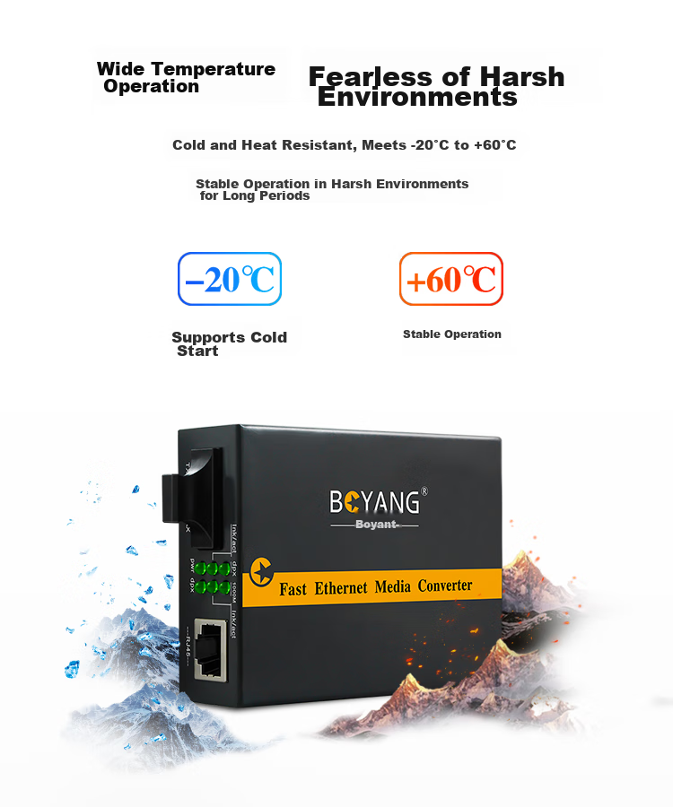 BOYANG Gigabit Single-Mode Fiber Optic Transceiver Pair, Single-Fiber Transceiver, Optical-Electrical Converter, Lightning Protection SC Interface, Built-In Power Supply within 25 Kilometers, BY-NG613A/B 6
