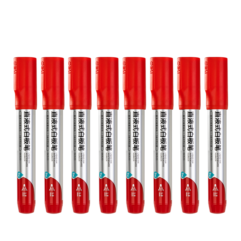 Deli Large Capacity Erasable Whiteboard Markers, Office Teaching Conference Student Stationery Easy to Write And Erase, Triple Writing Ink Volume, 8 Pcs/box, SK520 Red